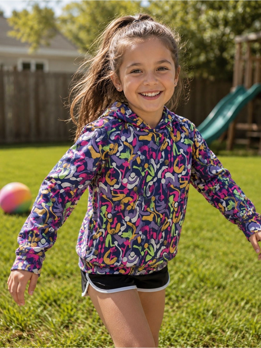 TEK GEAR microfiber long sleeve hooded shirt - multicolored- girls size M (8)